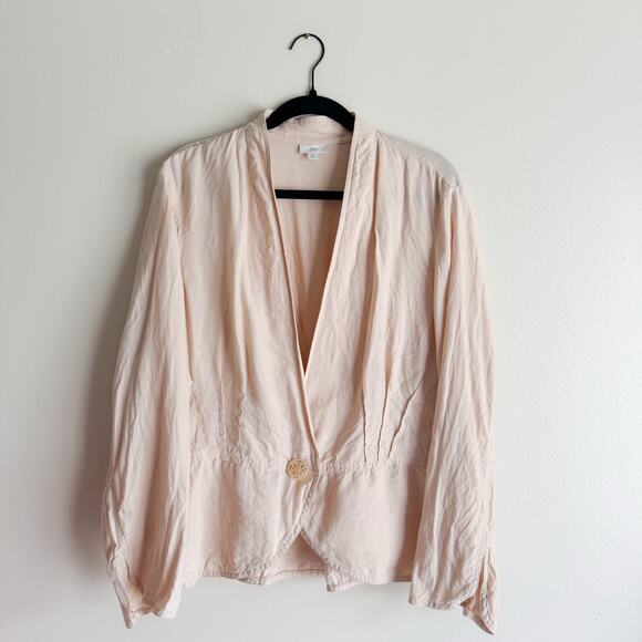 J. Jill Cream Pleated Single Button Linen Jacket - XL - Picture 1 of 8
